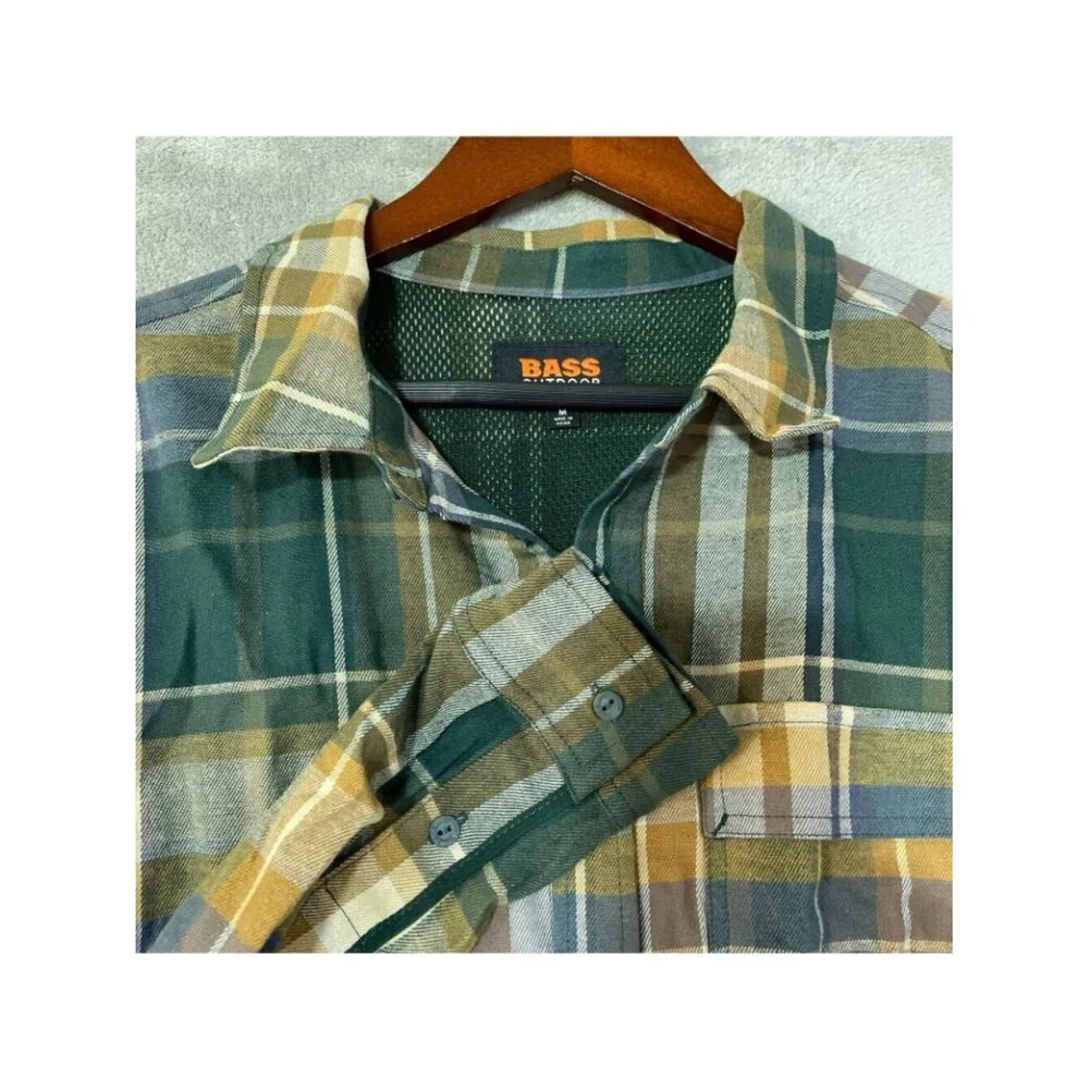 NWT Bass Outdoor Men's M Stretch Flannel Shirt Plaid Long Sleeve